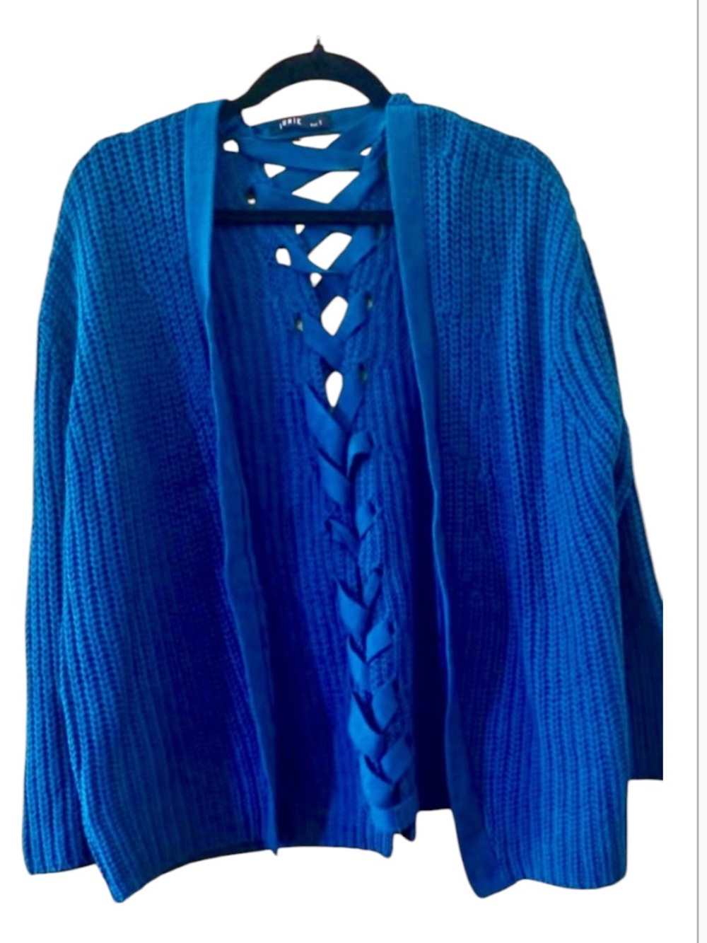 Lunik Lace Up Back Chunky Knit Cardigan Teal Blue Oversized Sweater S